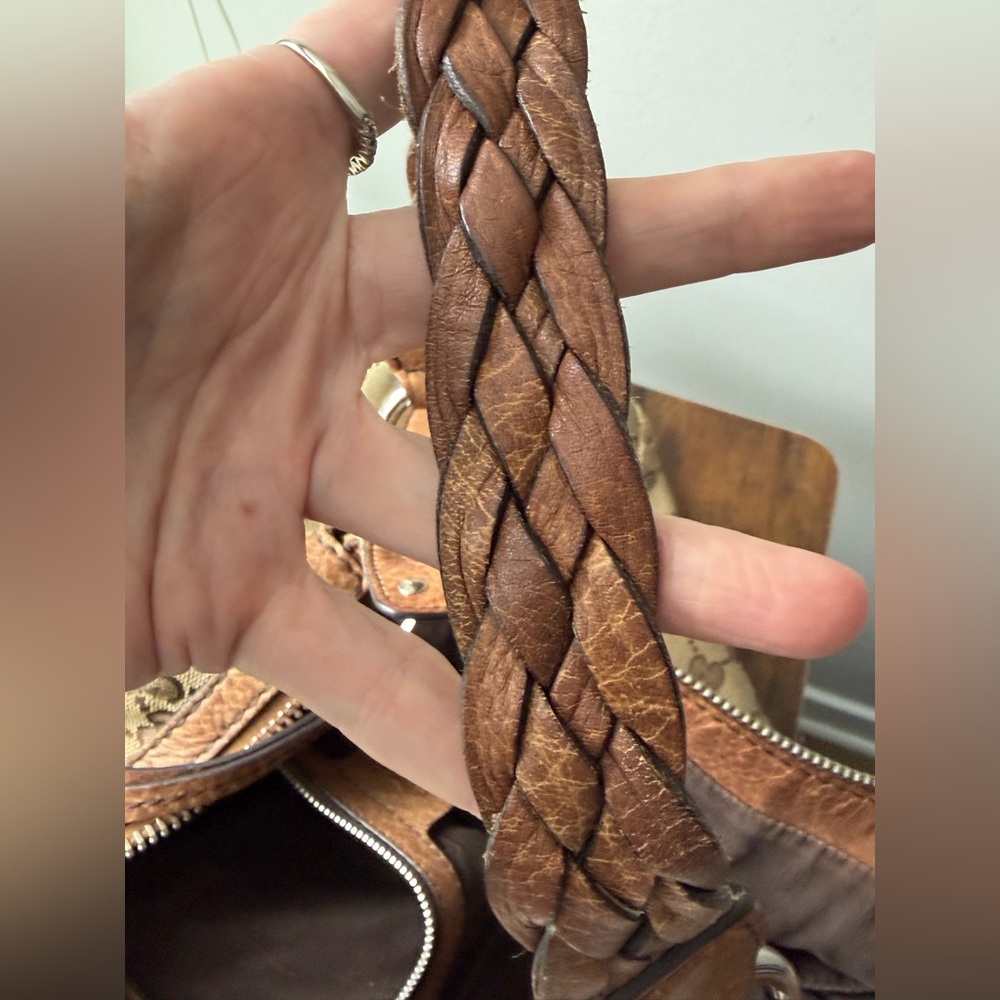 Gucci GG Canvas Bamboo Hobo Bag Brown Leather Braided Strap - Picture 8 of 12